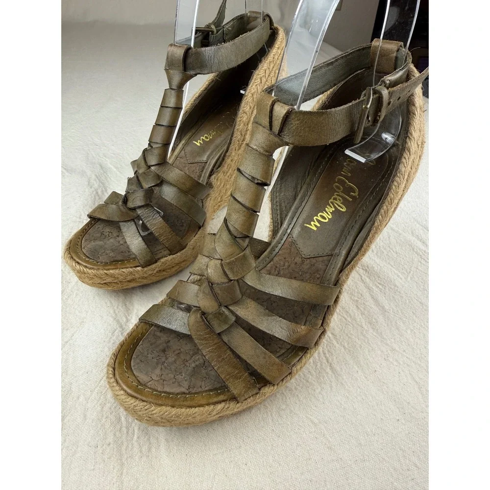 Sam Edelman Leroy Wedge Sandals Womens 5.5M Olive Green Bohemian Chic Espadrille